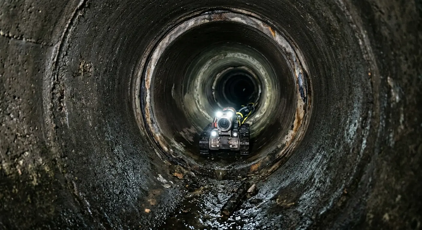 Robotic sewer camera inspecting pipe interior for Sewer Line Cleaning in Alabaster